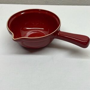 EMILE HENRY FRANCE   7" Red FLAME Enamel STONEWARE SAUCE FONDUE POURING POT
